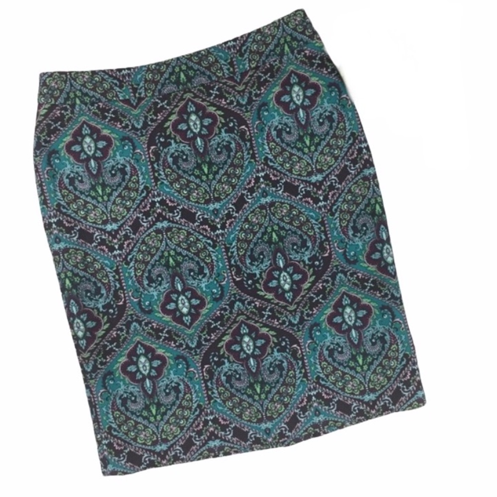 TALBOTS PETITE Pencil Skirt Jewel Colors Print 6 Petite
